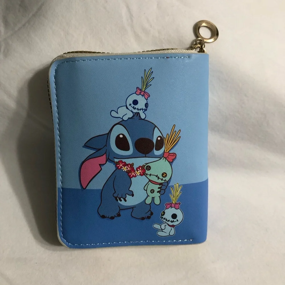 Disney  Stitch and Helanho wallet  top Zip closures. blue 4”WX4-1/2”L